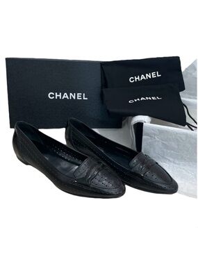 CHANEL Black CC Perforated Ballerina Flats Size EU 40.5